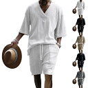 【200円OFF!】 2点セット セットアップ メンズ 上下セット ジャージ スウェット 夏服 Vネック Tシャツ 半袖 パンツ 短パン 5分丈 アロハシャツ ショートパンツ ハーフパンツ メンズ プルオーバー おしゃれ 大きいサイズ 無地Tシャツ カジュアル ルームウェア