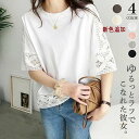【50円クーポン配布中!】 カットソー レディース Tシャツ ブラウス シャツ tシャツ 半袖 五分袖 レース 刺繍 おしゃれ トップス 無地 きれいめ 着痩せ...