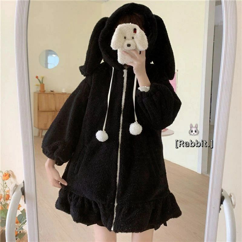 【50円クーポン!】 パーカージュニア 着ぐるみ ボア 長袖 薄手 ウサギ 兎 もこもこ兎パーカー うさぎ耳 ボアジャケット 防寒着 ブルゾン 耳フード付 カバーオール ゆったり 女の子 秋冬 可愛い パジャマ ふわふわ 羽織 お出掛け クリスマス ハロウィン ボアコート 韓国風 3