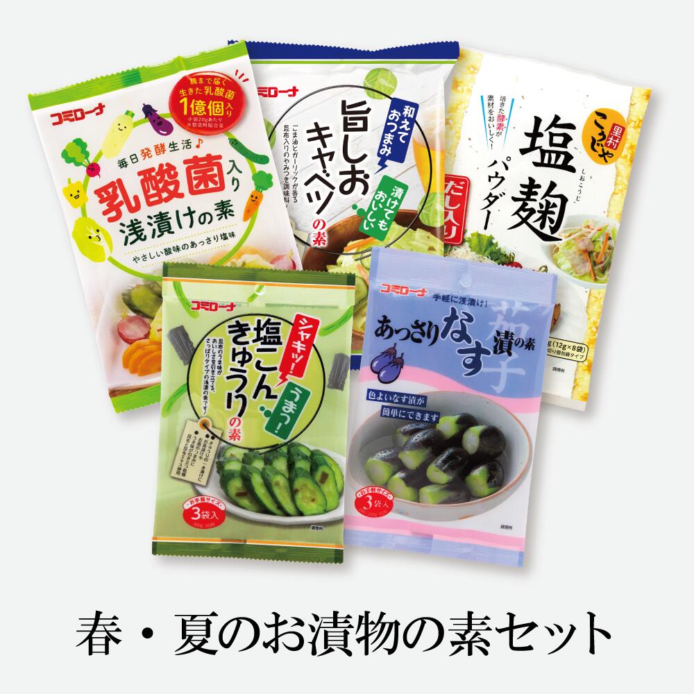 【送料無料】新セット品 夏のお漬物おためしセット 漬け物の素 ゆうパケット 浅漬け 漬け物 粉 浅漬けの素 粉末 塩麹 塩麹パウダー 旨しおキャベツ やみつきキャベツ あっさり漬 きゅうり なす なす漬 ナス 水なす コミローナ コーセーフーズ こうじや里村