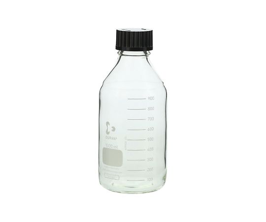 1000mL ねじ口瓶丸型白 デュラン 黒キャップ付 R