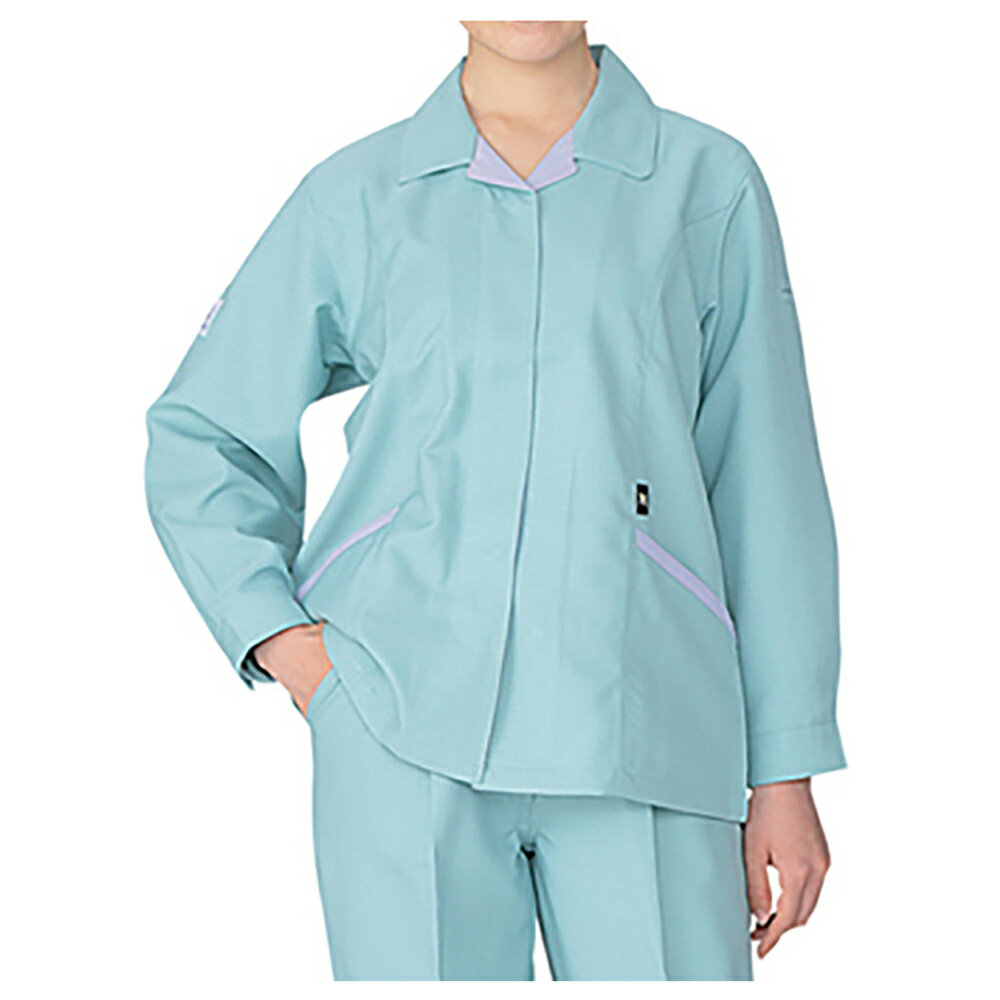 ★ポイント最大16倍★【全国配送可】-エコ高制電スモック（フロントファスナー仕様）　スプレーグリーン..