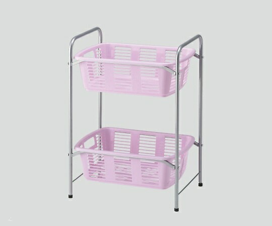 ★ポイント最大16倍★【全国配送可】-脱衣カゴワゴン・ラック2段式 ラベンダーピンク アジャスター付 ナ..