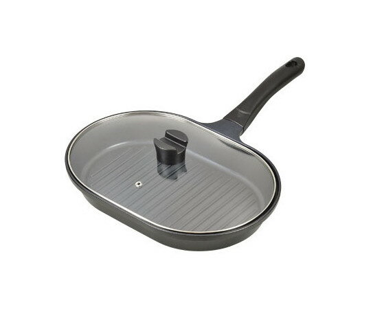 ★ポイント最大16倍★【全国配送可】-フィッシュグリルNEO ブルーダイヤモンドコートIH対応ガラス蓋付ワイドパン パール金属 型番 HB-2331 JAN ...