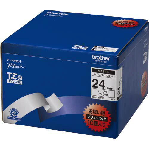 ★ポイント最大16倍★【在庫品は翌営業日発送】-ato6120-6687 ピータッチ用TZeテープカセット 白に黒文字24ミリ幅 10本パック 1ケ 61206...