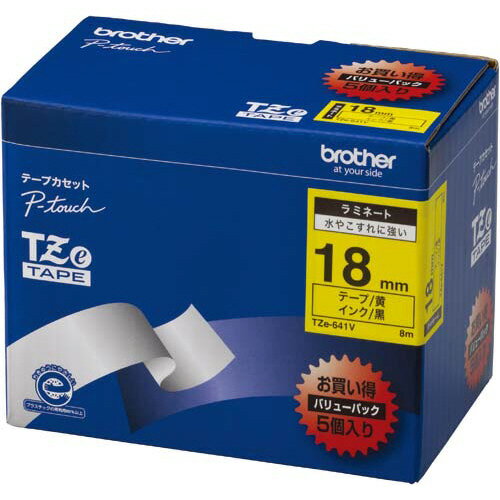 ★ポイント最大16倍★【在庫品は翌営業日発送】-ato6129-9344 ピータッチ用TZeテープカセット 黄に黒文字 18ミリ幅 5本パック 1ケ 61299...