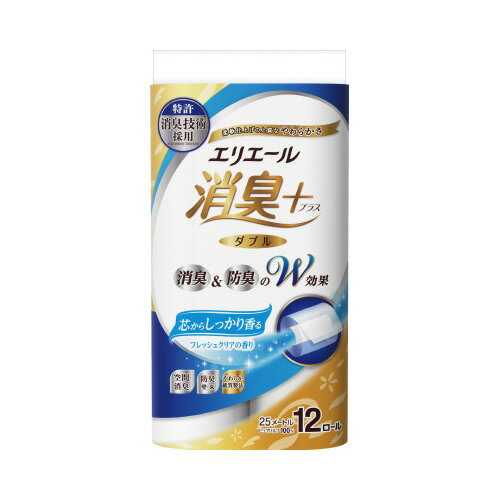★ポイント最大16倍★【在庫品は翌営業日発送】-ato6473-2527 エリエール　トイレットティシュー消臭＋　フレッシュクリア　ダブル　25m×12R 1ケ 64732527 大王製紙 723910 -【＠オフィス】