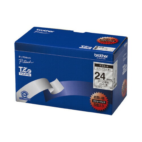 ★ポイント最大16倍★【在庫品は翌営業日発送】-ato6535-1413 ピータッチ用TZeテープカセット　透明ラベル・黒文字　24mm幅　5本入 1ケ 65351413 ブラザー TZE-151V -【＠オフィス】