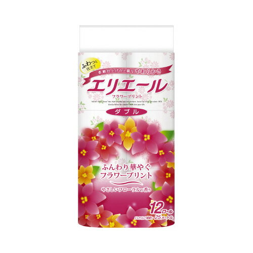 ★ポイント最大16倍★【在庫品は翌営業日発送】-ato6537-1374 エリエール　トイレットロール　フラワープリント　ダブル　25m　12R 1ケ 65371374 大王製紙 723970 -【＠オフィス】