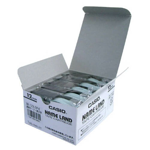 ★ポイント最大16倍★【全国配送可】-テープ XR-12X-5P-E 透明に黒文字 12mm5個　カシオ計算 品番 XR-12X-5P-E jtx 174612-【ジョインテックス・JOINTEX】JAN 4971850139621 メーカー在庫品