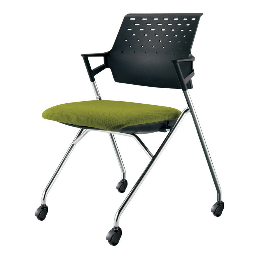 ★ポイント最大16倍★【送料無料】- 会議イス　ピエガ　背樹脂　メッキ脚 CK-M720E6GXQ4-W ブラック／ライトオリーブ 64347608 コクヨ kokuyo -【コクヨ家具】