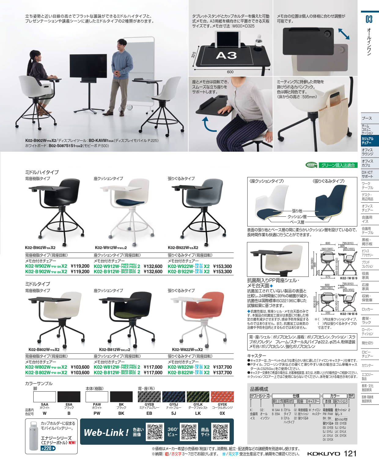 ★9/4-11 P最大27倍★【送料無料】- オールインワン 背座樹脂タイプ ブラック塗装脚 ホワイト K02-B802W-PWX2 ホワイト 66646969 コクヨ kokuyo -【コクヨ家具】 [3]