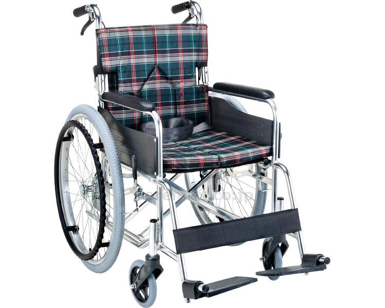 ★1/9-16 P最大27倍★【全国配送可】-アルミ自走用車いす　SMK50-4243GC グリーンチェック マキテック　JAN 4968501963100 kt352963 取寄品 歩行関連 車いす 自走式-【介護福祉用具】