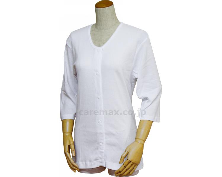 ★12/4-11 P最大27倍★【全国配送可】-婦人前開き七分袖シャツ　プラスチックホック式 43261　白　S ウエル　JAN 4544354416002 kt413022 取寄品 衣類 インナー 下着(上半身)-【介護福祉用具】