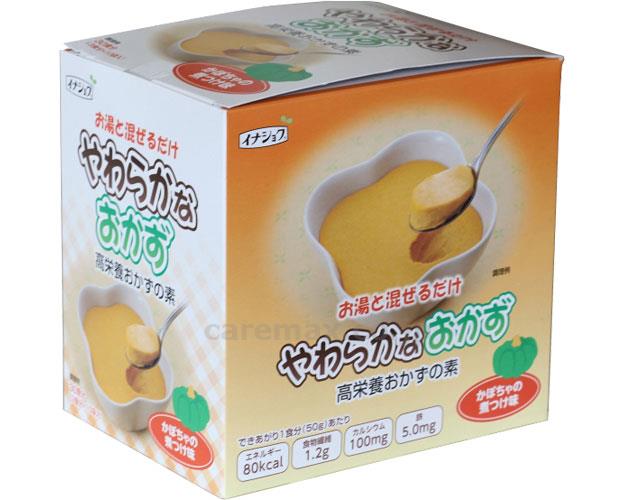 【病院専用商品】 ● やわらかなおかず　かぼちゃの煮つけ味 229800　50g×10袋●メーカー名 伊那食品工業●商品説明 ・お湯とまぜるだけやわらかなおかず。・熱湯でとかすだけの高栄養おかずの素。・副菜、小鉢が簡単にできます。・プリン状のやわらかい食感です。・50g（1袋）で3食分作ることができます。●商品仕様 ●原材料／粉末油脂、デキストリン、かぼちゃ、粉末状大豆たん白、難消化性デキストリン、粉末しょうゆ、昆布エキス、酵母エキス、かつおぶしエキス、寒天、カゼインナトリウム、貝カルシウム、ゲル化剤（増粘多糖類）、乳化剤、調味料（アミノ酸等）、ピロリン酸鉄、（原材料の一部に小麦、乳を含む）●栄養成分／（50g当たり）エネルギー240kcal、たんぱく質7.8g、脂質12.4g、糖質22.5g、食物繊維3.6g、ナトリウム230mg、カルシウム300mg、鉄15mg、カリウム220mg、リン95mg、灰分2.2g、水分1.55g、食塩相当量0.55g●アレルギー／乳・小麦・大豆●賞味期限／製造後10ヶ月●生産国／日本●6●JAN 4901138887913● 食事関連　介護食・健康食品 食品介護　病院　クリニック　診療所　グループホーム　訪問看護　訪問介助　介助　居宅　施設　福祉　インボイス対応　適格請求書 ★お見積りはこちらから★★月島堂はインボイス対応済！インボイスのご請求書、領収書をご発行可能です。★業界最安値に挑戦！専門店ならではの納得価格。★創業25年の信頼と実績！★多くのお客様に選ばれ、累積受注件数35000件突破！★月島堂は90％以上のお客様にご納得いただいております。★お気軽にお見積もりご依頼下さい★お見積りはこちらから★