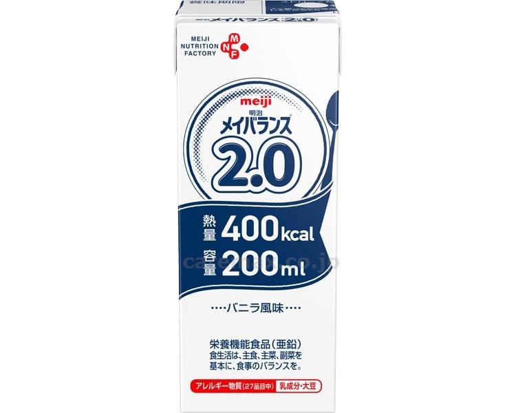 【病院専用商品】 ● メイバランス2.0　200mL 1671253　バニラ風味●メーカー名 明治●商品説明 ・2.0kcal/mLのエネルギー設計。・たんぱく質3.4g/100kcal配合。・乳清たんぱく質を含むトータルミルクプロテインを使用。・バランスの良い栄養組成。・カルニチン100kcal当たり20mg配合。・7種類の微量元素を配合（亜鉛、銅、セレン、マンガン、クロム、モリブデン、ヨウ素）。・フラクトオリゴ糖100kcal当たり0.4g配合。●商品仕様 ●原材料／デキストリン、食用油脂（なたね油、パーム分別油）、乳たんぱく質、難消化性デキストリン、ショ糖、フラクトオリゴ糖、食塩、カルニチン、食用酵母/カゼインNa、乳化剤、クエン酸K、炭酸Mg、クエン酸Na、香料、V.C、塩化K、pH調整剤、V.E、硫酸鉄、グルコン酸亜鉛、ナイアシン、パントテン酸Ca、グルコン酸銅、V.B6、V.B1、V.B2、V.A、葉酸、ビオチン、V.K、V.D、V.B12、（一部に乳成分・大豆を含む）●栄養成分（1本200mL当たり）／エネルギー400kcal、たんぱく質13.6g、脂質13.2g、炭水化物60.8g、糖質56.8g うちフラクトオリゴ糖1.60g、食物繊維4.0g、灰分1.88g、水分138.2g、カルニチン80.0mg、ビタミンA 240μgRAE、ビタミンD 2.00μg、ビタミンE 12.0mg、ビタミンK 20.0μg、ビタミンB1 0.60mg、ビタミンB2 0.80mg、ナイアシン9.1mgNE（6.4mg）、ビタミンB6 1.20mg、ビタミンB12 2.40μg、葉酸200μg、ビオチン60.0μg、パントテン酸2.40mg、ビタミンC 64mg、コリン27.6mg、ナトリウム（食塩相当量） 320mg（0.81g）、カリウム320mg 、カルシウム200mg、マグネシウム60mg、リン200mg、鉄4.0mg、亜鉛3.20mg、銅0.320mg、マンガン0.80mg、クロム12.0μg、モリブデン10.0μg、セレン14.0μg 、ヨウ素60μg 、塩素320mg●アレルギー／乳成分●保存方法／常温で保存できますが、直射日光を避け、凍結するおそれのない場所に保存してください●生産国／日本●24●JAN 4902705024991● 食事関連　介護食・健康食品 流動食介護　病院　クリニック　診療所　グループホーム　訪問看護　訪問介助　介助　居宅　施設　福祉　インボイス対応　適格請求書 ★お見積りはこちらから★★月島堂はインボイス対応済！インボイスのご請求書、領収書をご発行可能です。★業界最安値に挑戦！専門店ならではの納得価格。★創業25年の信頼と実績！★多くのお客様に選ばれ、累積受注件数35000件突破！★月島堂は90％以上のお客様にご納得いただいております。★お気軽にお見積もりご依頼下さい★お見積りはこちらから★