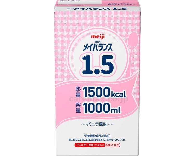 【病院専用商品】 ● メイバランス1.5　1000mL 2671422　バニラ風味●メーカー名 明治●商品説明 ・1.5kcal/mLの高エネルギー設計。・たんぱく質4.0g/100kcal配合。・乳清たんぱく質を含むトータルミルクプロテインを使用。・バランスの良い栄養組成。・カルニチン100kcal当たり20mg配合。・7種類の微量元素を配合（亜鉛、銅、セレン、マンガン、クロム、モリブデン、ヨウ素）。・フラクトオリゴ糖100kcal当たり0.4g配合。●商品仕様 ●原材料／デキストリン、食用油脂（なたね油、パーム分別油）、乳たんぱく質、難消化性デキストリン、ショ糖、フラクトオリゴ糖、食塩、カルニチン、食用酵母/カゼインNa、乳化剤、pH調整剤、水酸化K、塩化K、炭酸Mg、香料、V.C、メタリン酸Na、V.E、硫酸鉄、グルコン酸亜鉛、リン酸Ca、ナイアシン、パントテン酸Ca、グルコン酸銅、V.B6、V.B1、V.B2、V.A、葉酸、ビオチン、V.K、V.D、V.B12、（一部に乳成分・大豆を含む）●栄養成分（200mL当たり）／エネルギー300kcal、たんぱく質12.0g、脂質8.4g、炭水化物47.1g、糖質44.1g うちフラクトオリゴ糖1.20g、食物繊維3.0g、灰分2.01g、水分152.7g、カルニチン60.0mg、ビタミンA 180μgRAE、ビタミンD 1.50μg、ビタミンE 9.0mg、ビタミンK 15.0μg、ビタミンB1 0.45mg、ビタミンB2 0.60mg、ナイアシン7.3mgNE（4.8mg）、ビタミンB6 0.90mg、ビタミンB12 1.80μg、葉酸150μg、ビオチン45.0μg、パントテン酸1.80mg、ビタミンC 48mg、コリン5.1mg、ナトリウム（食塩相当量） 330mg（0.84g）、カリウム300mg 、カルシウム180mg、マグネシウム60mg、リン180mg、鉄3.0mg、亜鉛2.40mg、銅0.240mg、マンガン0.69mg、クロム9.0μg、モリブデン7.5μg、セレン10.5μg 、ヨウ素45μg 、塩素420mg●アレルギー／乳成分●保存方法／常温で保存できますが、直射日光を避け、凍結するおそれのない場所に保存してください●生産国／日本●6●JAN 4902705025097● 食事関連　介護食・健康食品 流動食介護　病院　クリニック　診療所　グループホーム　訪問看護　訪問介助　介助　居宅　施設　福祉　インボイス対応　適格請求書 ★お見積りはこちらから★★月島堂はインボイス対応済！インボイスのご請求書、領収書をご発行可能です。★業界最安値に挑戦！専門店ならではの納得価格。★創業25年の信頼と実績！★多くのお客様に選ばれ、累積受注件数35000件突破！★月島堂は90％以上のお客様にご納得いただいております。★お気軽にお見積もりご依頼下さい★お見積りはこちらから★