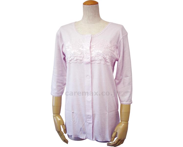 ★10/4-10/9 P最大16倍★【全国配送可】-婦人七分袖胸レース付き前開きシャツ 43291　ラベンダー　M ウエル　JAN 4544354497711 kt484211 取寄品 衣類 インナー 下着(上半身)-【介護福祉用具】