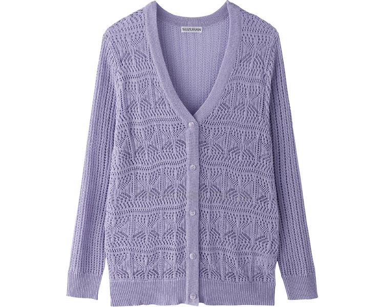 ★いまだけ！ポイント最大16倍★【全国配送可】-透カシ柄V首カーディガン 821266-21　ラベンダーM〜L 　JAN 4582685285195 kt510877 取寄品 衣類 アウター トップス-【介護福祉用具】