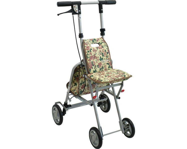★ポイント最大16倍★【全国配送可】-サニーウォーカーAS-III 花柄BR 島製作所　JAN 4945528226241 kt288184 取寄品 歩行関連 シルバーカー コンパクトタイプ-【介護福祉用具】