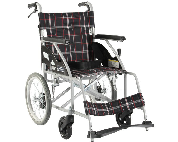 ★ポイント最大16倍★【全国配送可】-アルミ介助車いす　KV16-40SB 黒チェック（A22） カワムラサイクル　JAN 4514133042029 kt308414 取寄品 歩行関連 車いす 介助式-【介護福祉用具】
