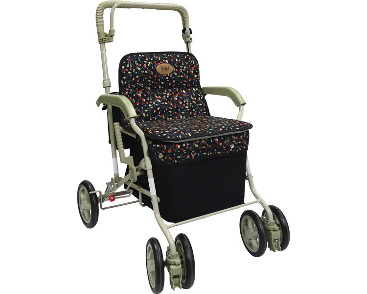 ★ポイント最大16倍★【全国配送可】-マーチS 小花BK 島製作所　JAN 4945528219205 kt316318 取寄品 歩行関連 シルバーカー ボックスタイプ-【介護福祉用具】