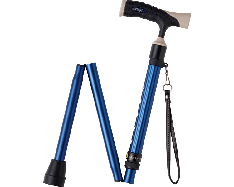 ★ポイント最大16倍★【全国配送可】-ソフトグリップ伸縮折りたたみアルミ杖 MRA-06303　ブルー ミキ　JAN 4536697101684 kt316566 取寄品 歩行関連 杖 折りたたみ杖-【介護福祉用具】