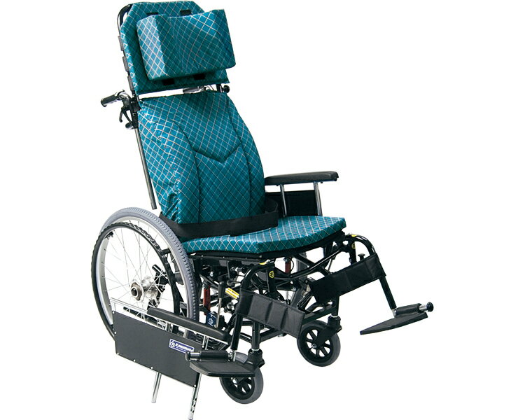 ★ポイント最大16倍★【全国配送可】-リクライニング車いす　KX22-42II/RM No.99_シアンレザー カワムラサイクル　JAN 4514133046881 kt321279 取寄品 歩行関連 車いす リクライニング-【介護福祉用具】