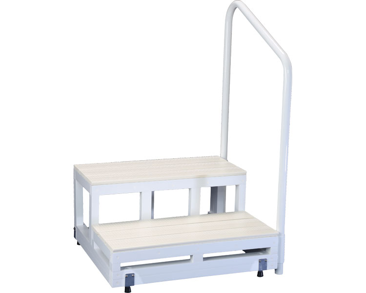 ★ポイント最大16倍★【全国配送可】-バリアフリー踏台2段　手すり1本タイプ　左 F2-1T　H15×2段　ブルー..