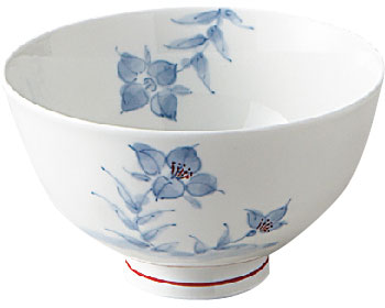 ★ポイント最大16倍★【全国配送可】-和らく茶碗　φ115×H65 81A-WAKO　藍染草花 朝日化工　JAN kt354506 ..