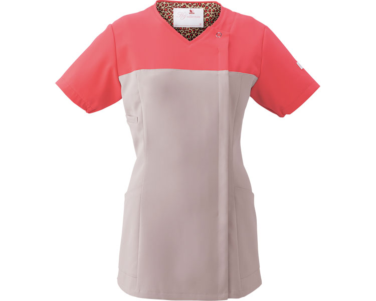 ★ポイント最大16倍★【全国配送可】-レディスジップスクラブ HI701　オークル×ピンク　LL フォーク　JAN 4571205559038 kt359708 取寄品 衣類 ユニフォーム トップ-【介護福祉用具】