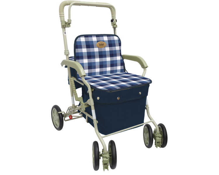 ★ポイント最大16倍★【全国配送可】-マーチS Bチェックブルー 島製作所　JAN 4945528219229 kt378804 取寄品 歩行関連 シルバーカー ボックスタイプ-【介護福祉用具】