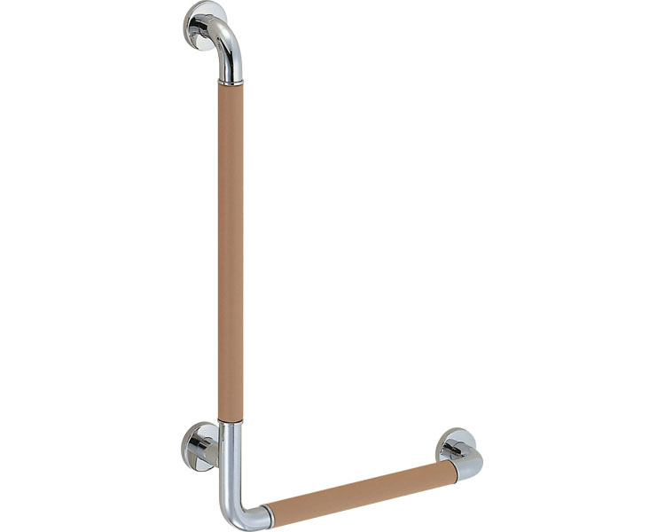 ★ポイント最大16倍★【全国配送可】-φ35　革巻キ手スリL形（左） BR-871L　ベージュ・鏡面磨 シロクマ　JAN 4936350074520 kt411209 取寄品 住宅改修 手すり 屋内用・部材-【介護福祉用具】