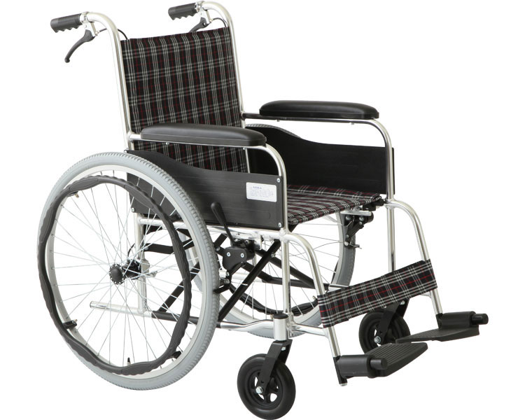 ★ポイント最大16倍★【全国配送可】-自走車いす　アリーズ　ノーパンク仕様 MW-22ATN　チェックブラック 美和商事　JAN 4582307680575 kt412233 取寄品 歩行関連 車いす 自走式-【介護福祉用具】