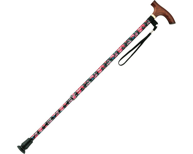 ★ポイント最大16倍★【全国配送可】-スマイルステッキ(伸縮) AS-20KF　黒花柄 マキテック　JAN 49685019..