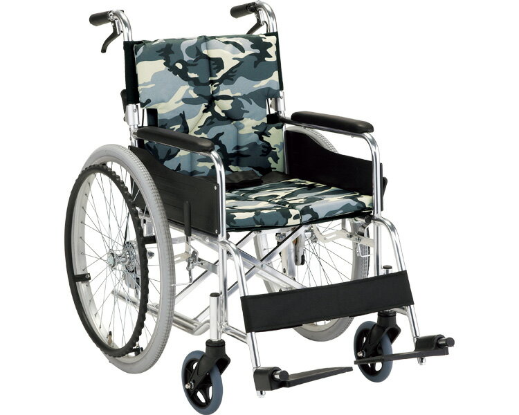 ★ポイント最大16倍★【全国配送可】-アルミ自走用車いす　SMK50-4043MGY グレー迷彩 マキテック　JAN 4968501997808 kt427248 取寄品 歩行関連 車いす 自走式-【介護福祉用具】