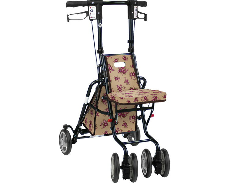 ★ポイント最大16倍★【全国配送可】-サニーウォーカーSP　中 フローラルBE 島製作所　JAN 4945528232907 kt458345 取寄品 歩行関連 シルバーカー コンパクトタイプ-【介護福祉用具】