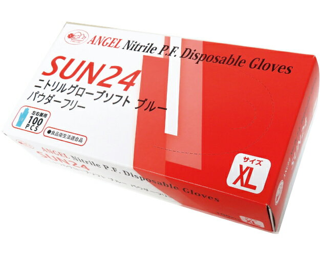 ★ポイント最大16倍★【全国配送可】-ニトリルグローブソフトPF SUN24　ブルー　XL　100枚入 サンフラワー　JAN 4560326892179 kt500499 取寄品 医療・施設 手袋 ニトリル手袋-【介護福祉用具】