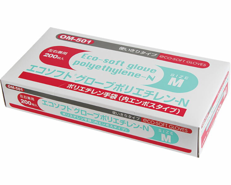 ★ポイント最大16倍★【全国配送可】-エコソフトグローブ　ポリエチレン-N OM-501　透明　M　200枚 オカモト　JAN 4547691781796 kt507620 取寄品 医療・施設 手袋 ポリ手袋-【介護福祉用具】