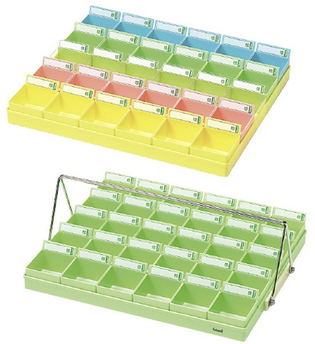 ★ポイント最大16倍★【送料無料】-投薬トレー（30人用）ハンガー付 PT-30G5H(グリーン/5ショク) 品番 my19-7660-00-- 1入り-【MY医科器機】JAN 4560142170291