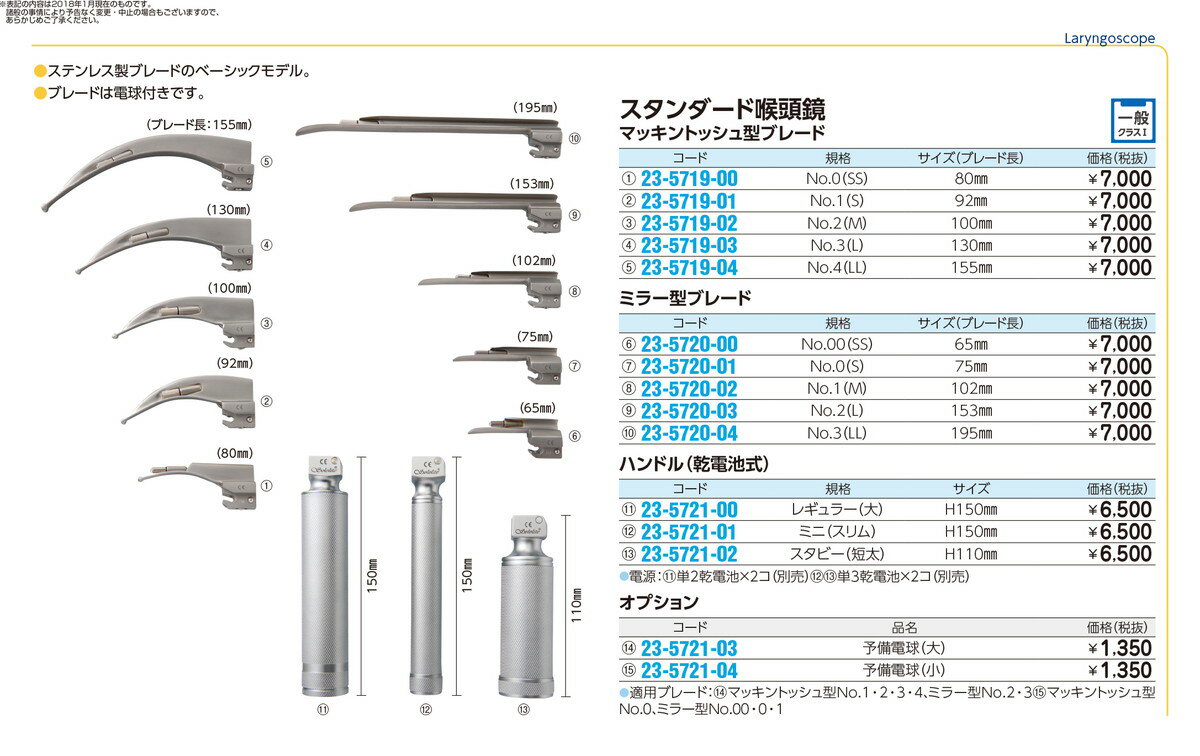 ★ポイント最大16倍★【送料無料】-スタンダード喉頭鏡ハンドル スタビー(タン・フト)デンチナシ 品番 my23-5721-02-- 2入り-【MY医科器機】JAN 4562174282393 2