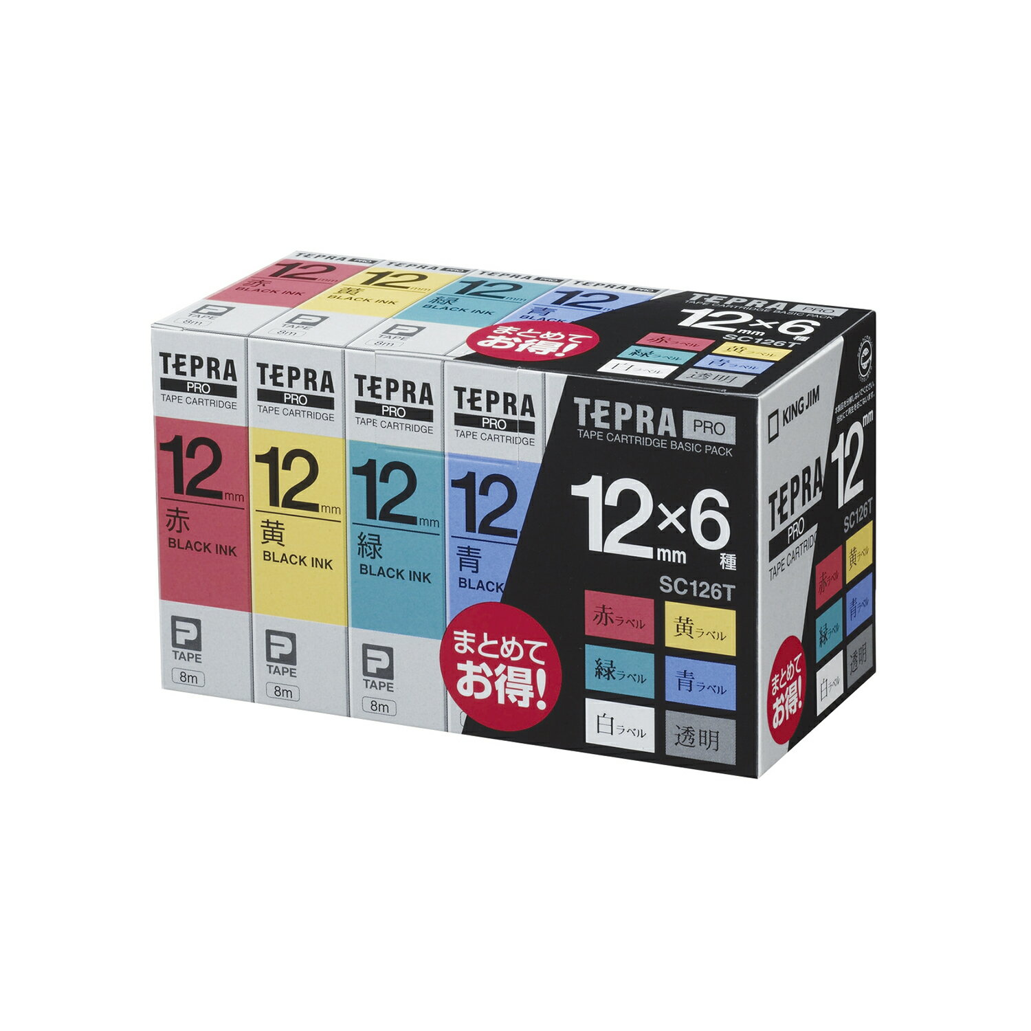 ★ポイント最大16倍★【全国配送可】-ラベルライターテプラPROテープ SC126T(ベーシックパック6コ) 品番 ..