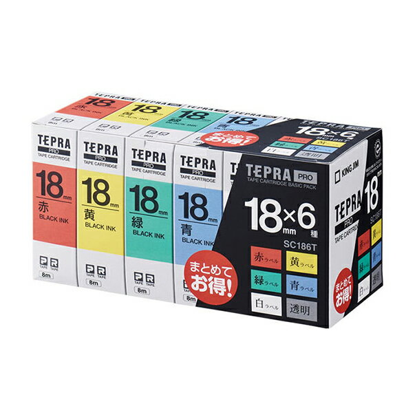 ★ポイント最大16倍★【全国配送可】-ラベルライターテプラPROテープ SC186T(ベーシックパック6コ) 品番 ..