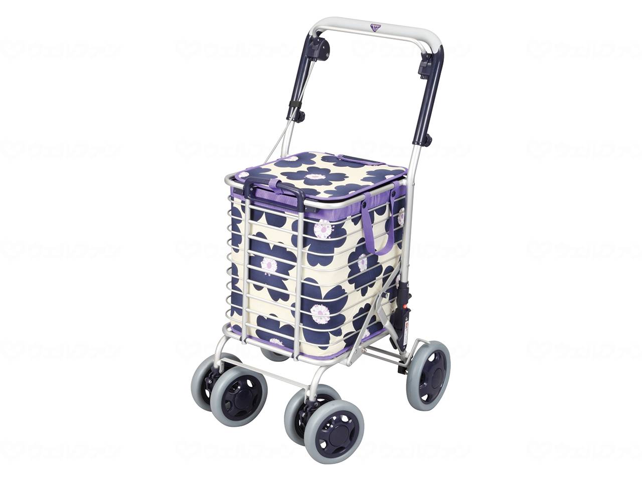 ★ポイント最大16倍★【全国配送可】-ブレーキ付　アルミワイヤーカート（花柄）/花柄青/- ●取寄品 ユーバ産業 A-0245H　JAN 4948902746380 -【W介護用品】