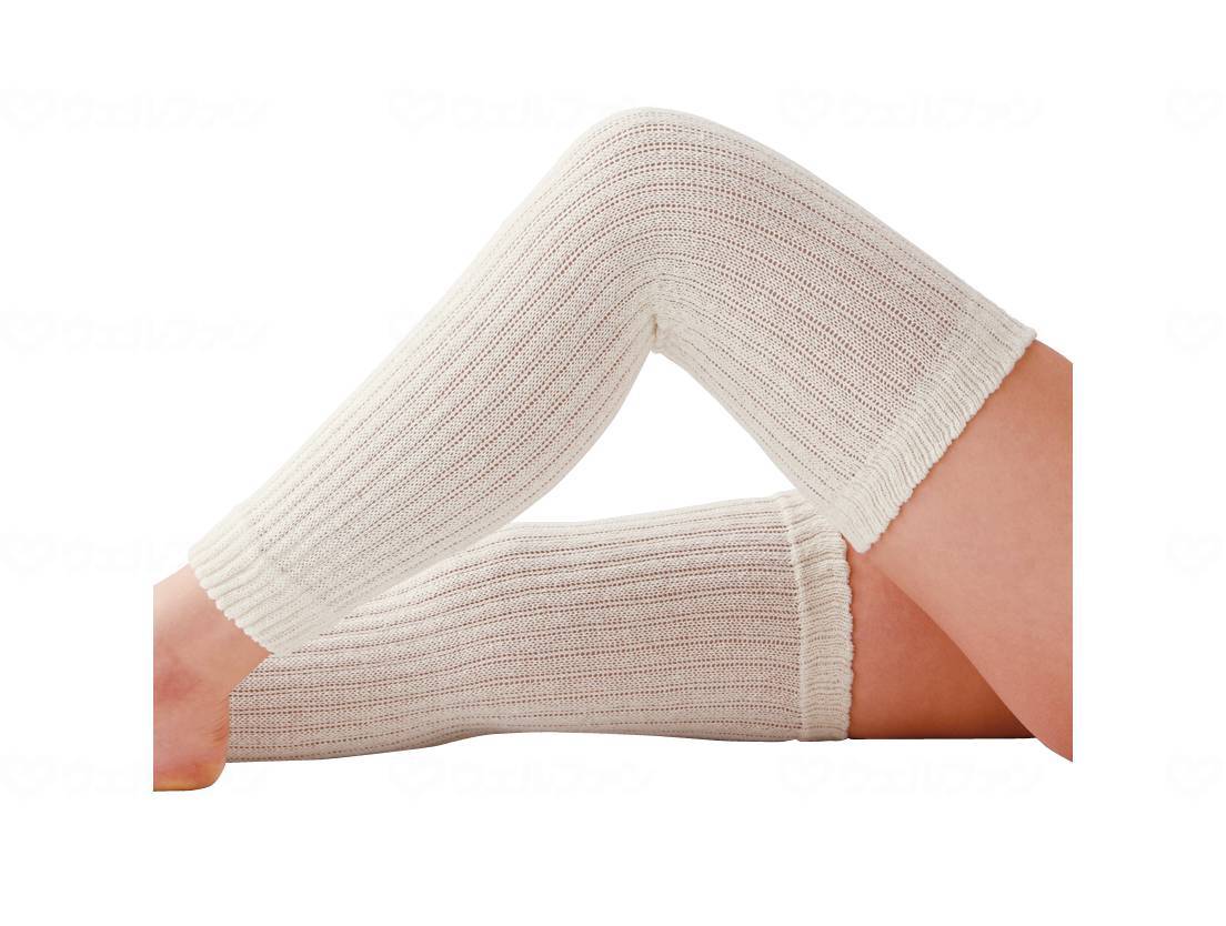 ★ポイント最大16倍★【全国配送可】-ゆったり編んだシルク混サポーターひざ用ロング(2枚)/アイボリー/フ..