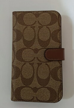 ★コーチ iPhone 12 MINI ケース coach 手帳型 シグネーチャ柄 カーキー 代引き不可【あす楽対応】