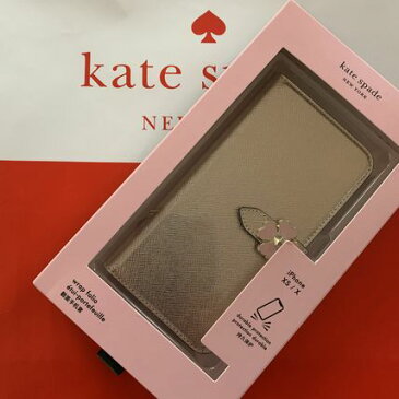 ★ケイトスペード　Kate spade　手帳型　アイフォンケース フラワーの留め金　 flower hardware wrap folio iPhone X/Xs case　　ピンク 代引き不可【あす楽対応】