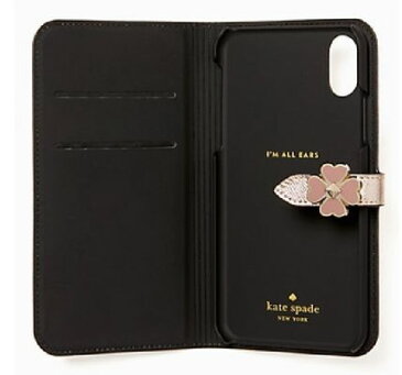 ★ケイトスペード　Kate spade　手帳型　アイフォンケース フラワーの留め金　 flower hardware wrap folio iPhone X/Xs case　　ピンク 代引き不可【あす楽対応】