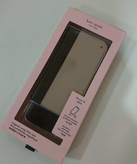 ケイトスペード iPhone Case iPhone 12mini　Kate spade　アイフォン ケース 手帳型と単品使用 iPhone 12mini ブラック/ベージュ　バイカラー　代引き不可【あす楽対応】