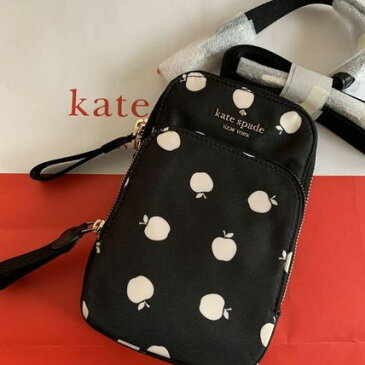 ケイトスペード Kate spade　アイフォーンケース リンゴ柄　 クロスボディ スマホケース ショルダー　ブラックマルチ　代引き不可【あす楽対応】